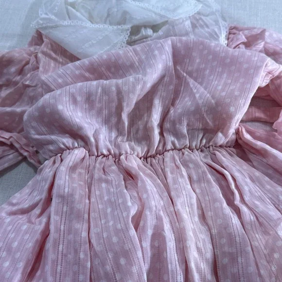 Vtg Kim Originals Dress Girls Prairie 12 Polka Dot Lace Collar Farmcore Cottagec - Picture 13 of 14